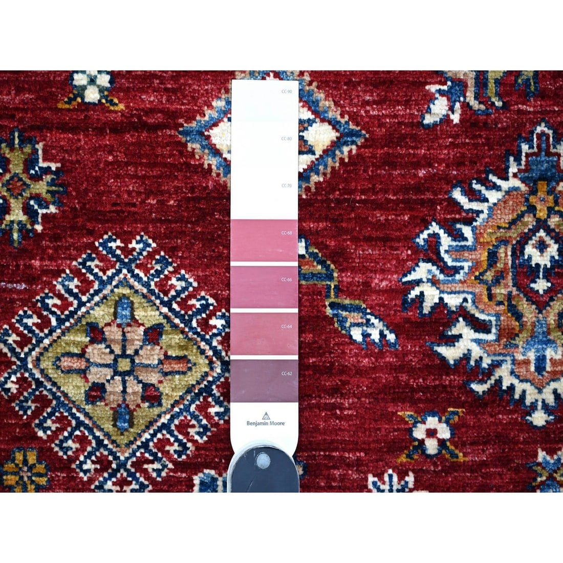 Red Hand Knotted Super Kazak All Over Motifs Wool Oriental Rug - 7