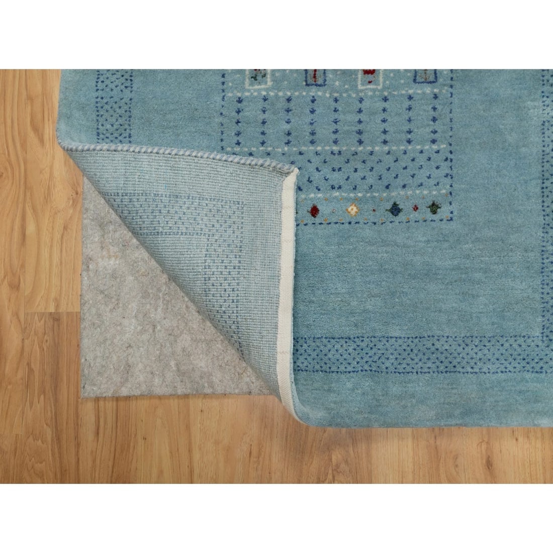 Blue Small Animal Figurines Lori Bust Gabbeh Hand Knotted Wool Rug - 3