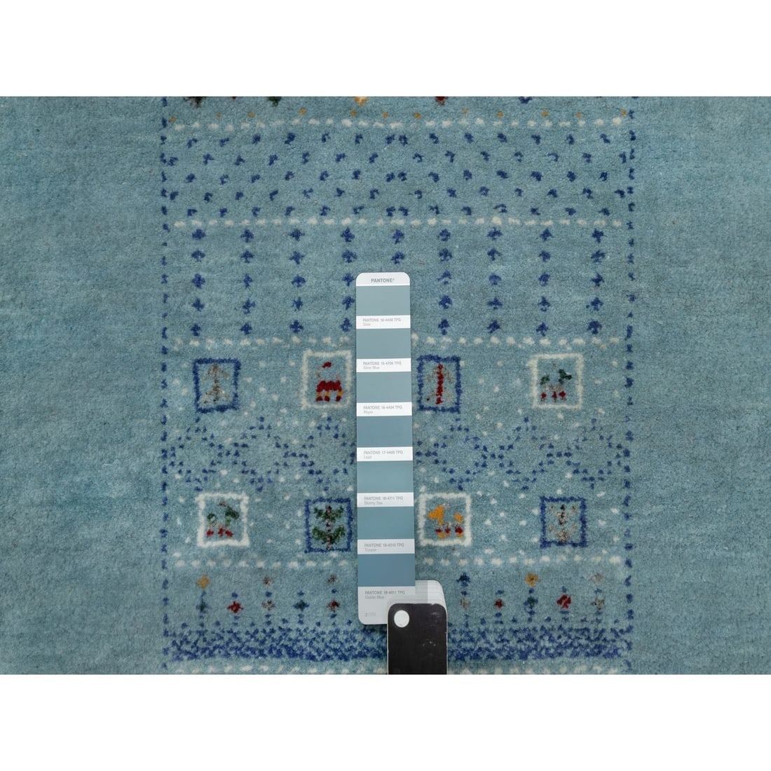 Blue Small Animal Figurines Lori Bust Gabbeh Hand Knotted Wool Rug - 4