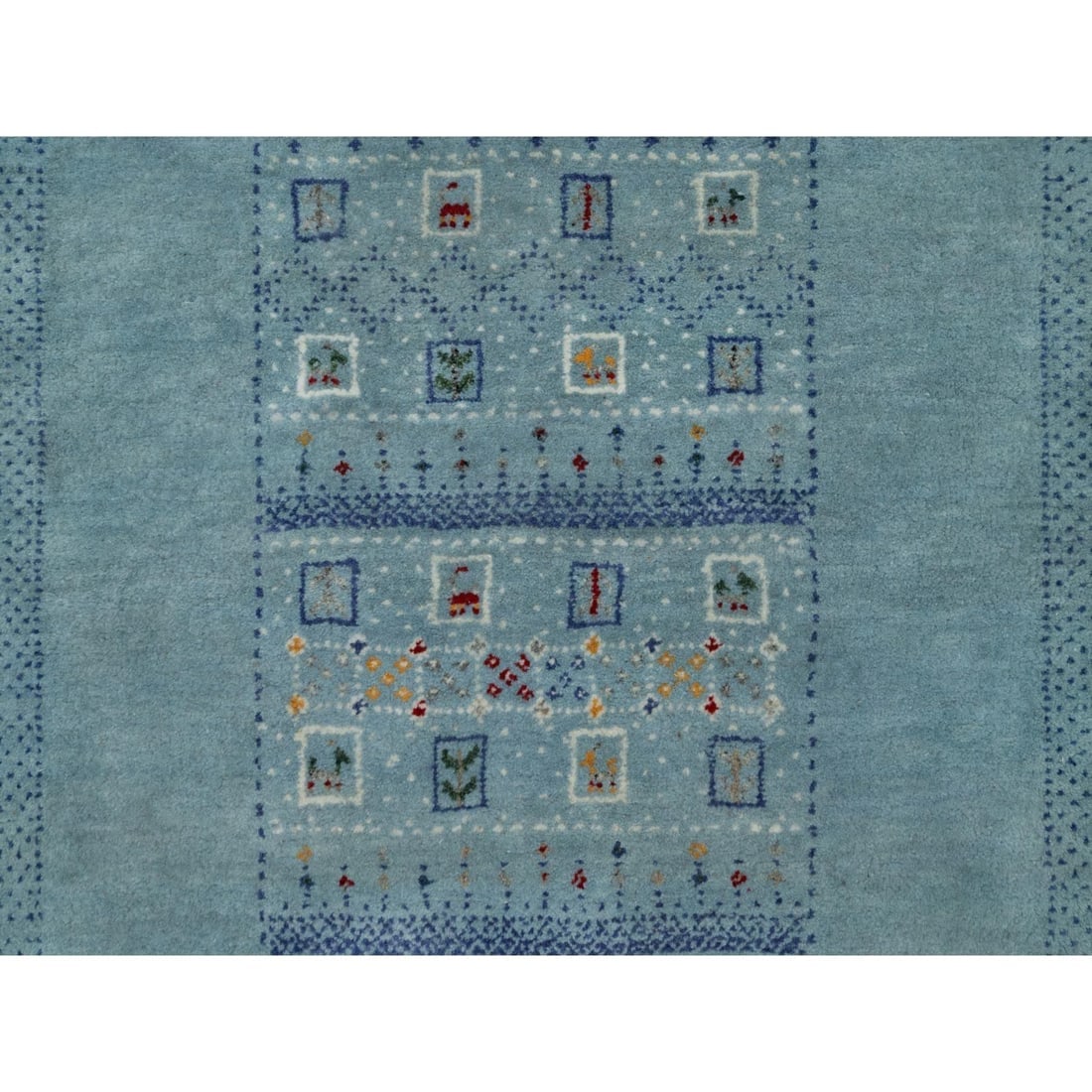 Blue Small Animal Figurines Lori Bust Gabbeh Hand Knotted Wool Rug - 5