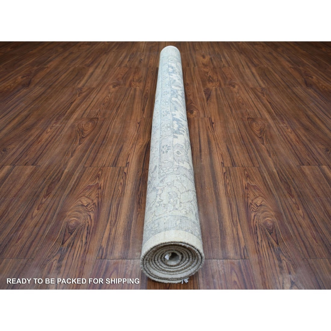 Ivory Wool Natural Dyes Hand Knotted Fine Peshawar Heriz Design Rug - 5