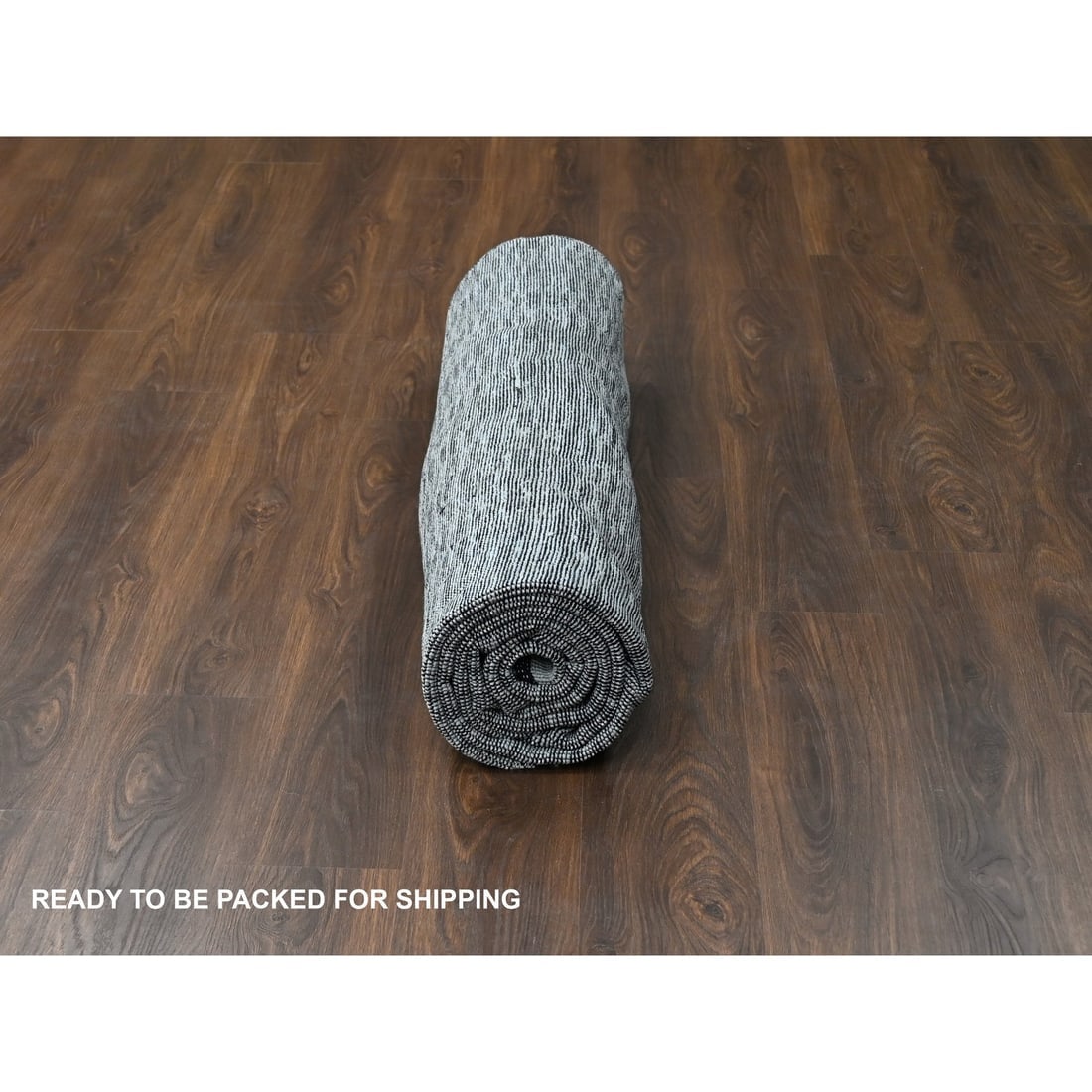 Gray and Black Hand Loomed Wool and Silk Modern Roman Design Rug - 9