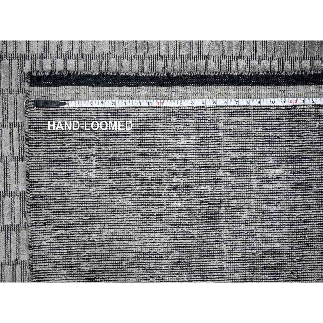 Gray and Black Hand Loomed Wool and Silk Modern Roman Design Rug - 11