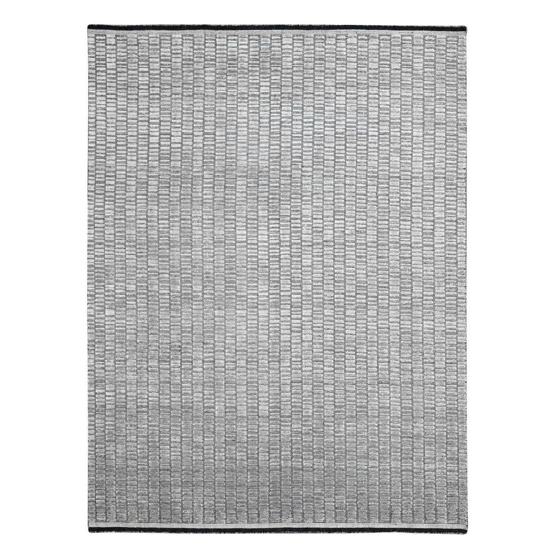 Gray and Black Hand Loomed Wool and Silk Modern Roman Design Rug: Title: Gray and Black Hand Loomed Wool and Silk Modern Roman Design Rug Description:This is a truly genuine one-of-a-kind. It has been Knotted for months and months in the centuries-old weaving