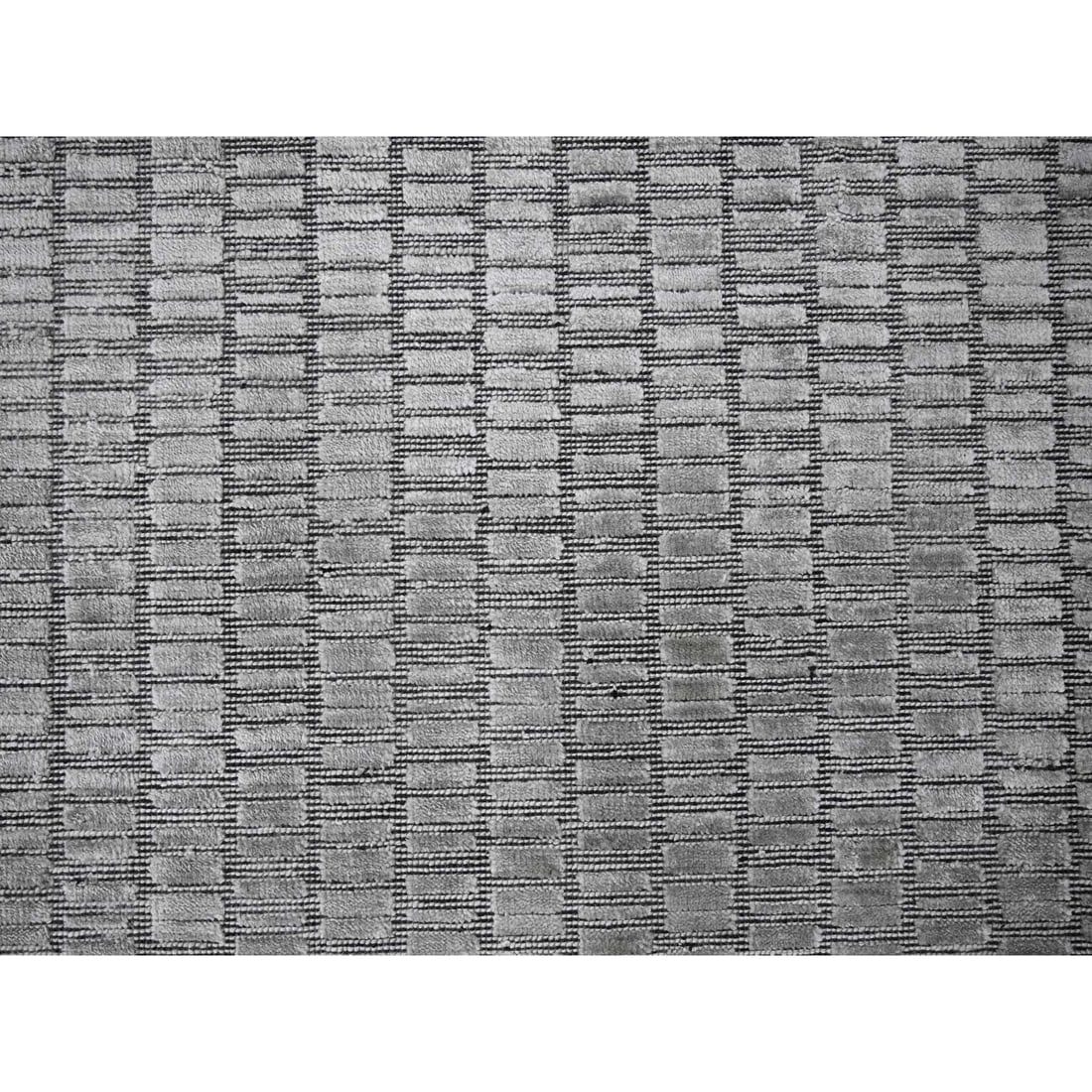 Gray and Black Hand Loomed Wool and Silk Modern Roman Design Rug - 8