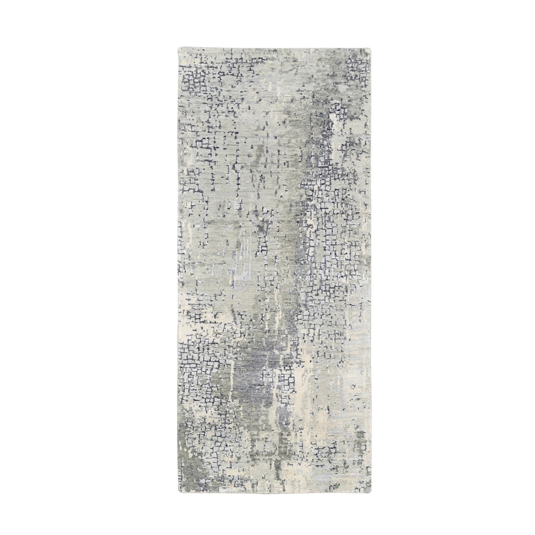 Taupe Wool and Silk Abstract with Mosaic Design Hand Knotted Rug: Title: Taupe Wool and Silk Abstract with Mosaic Design Hand Knotted Rug Description:This is a truly genuine one-of-a-kind. It has been Knotted for months and months in the centuries-old weaving