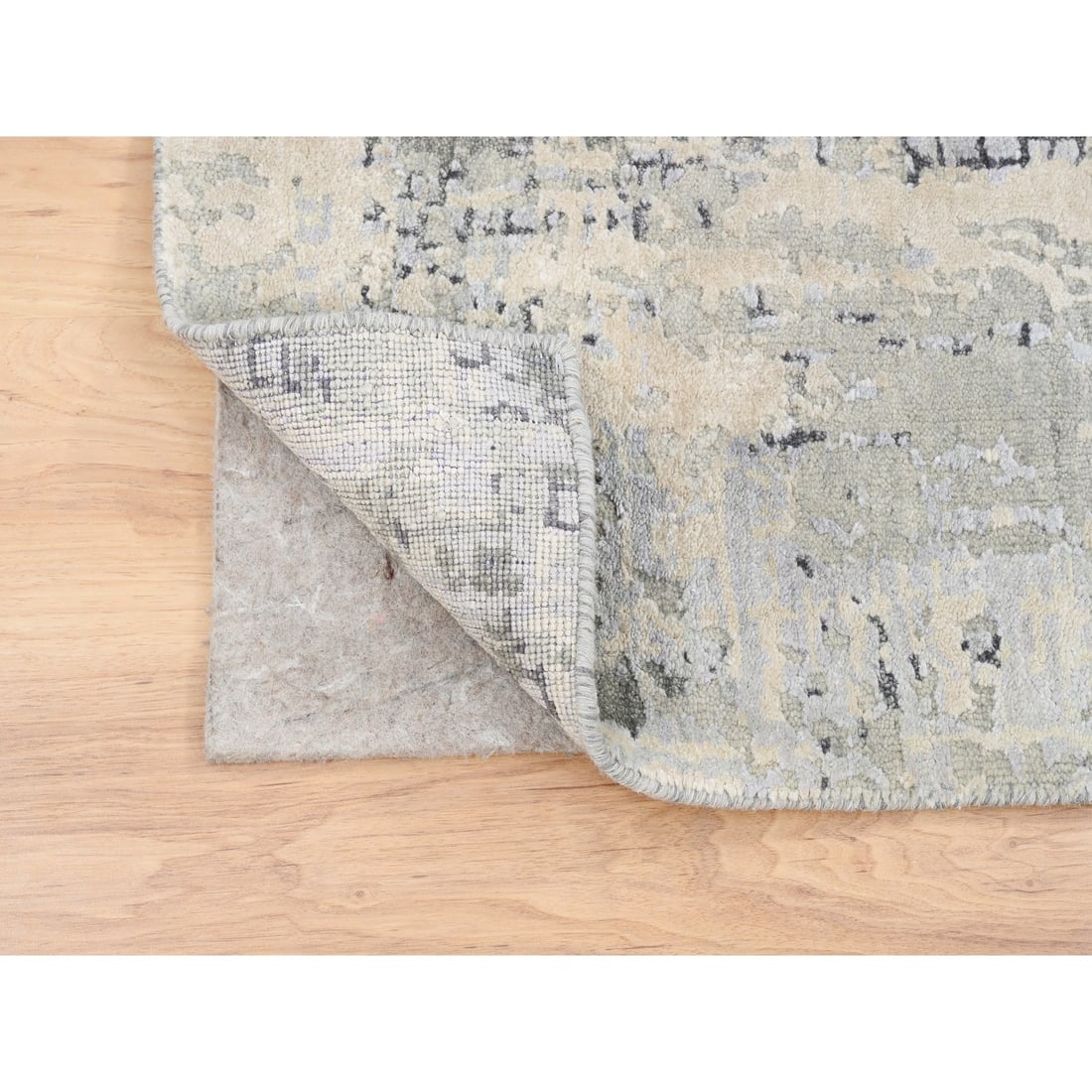 Taupe Wool and Silk Abstract with Mosaic Design Hand Knotted Rug - 3