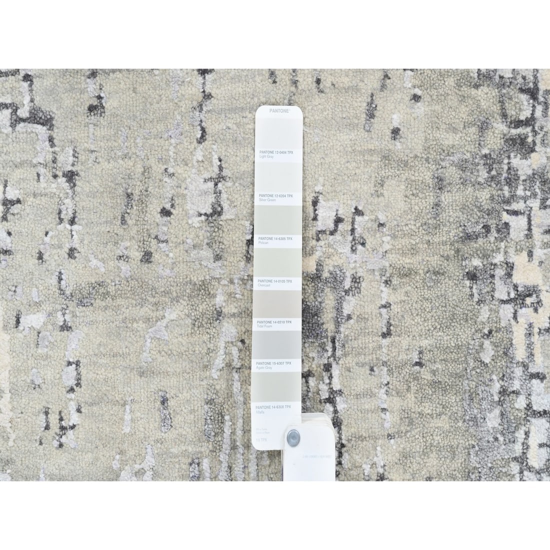 Taupe Wool and Silk Abstract with Mosaic Design Hand Knotted Rug - 4