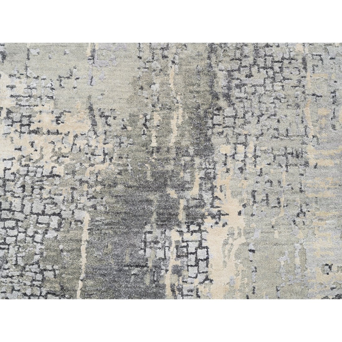 Taupe Wool and Silk Abstract with Mosaic Design Hand Knotted Rug - 5