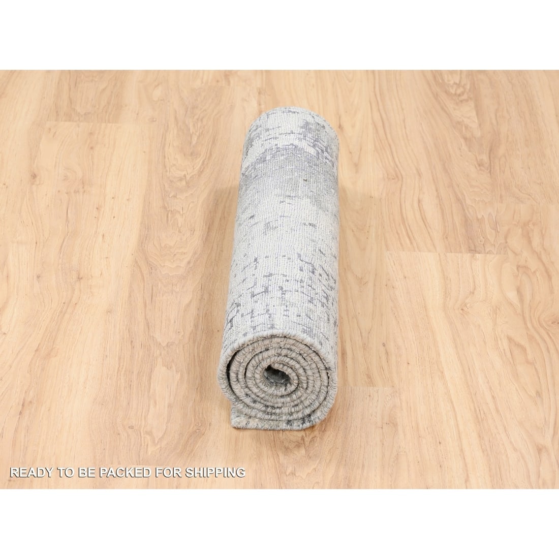 Taupe Wool and Silk Abstract with Mosaic Design Hand Knotted Rug - 6