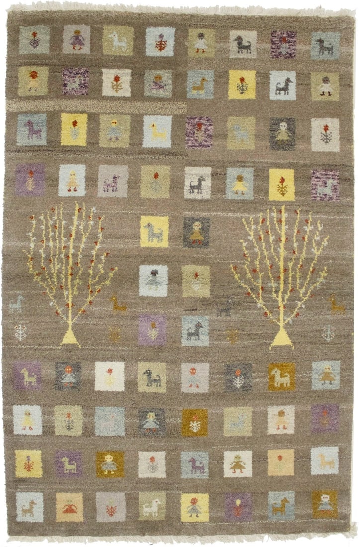 Brown Tribal Checkered 4X6 Indo-Gabbeh Oriental Rug: Title:Brown Tribal Checkered 4X6 Indo-Gabbeh Oriental Rug Description:Hand Knotted 4X6 brown oriental rug made with vegetable dyes (fine wool pile and cotton foundation), superior knot count, and