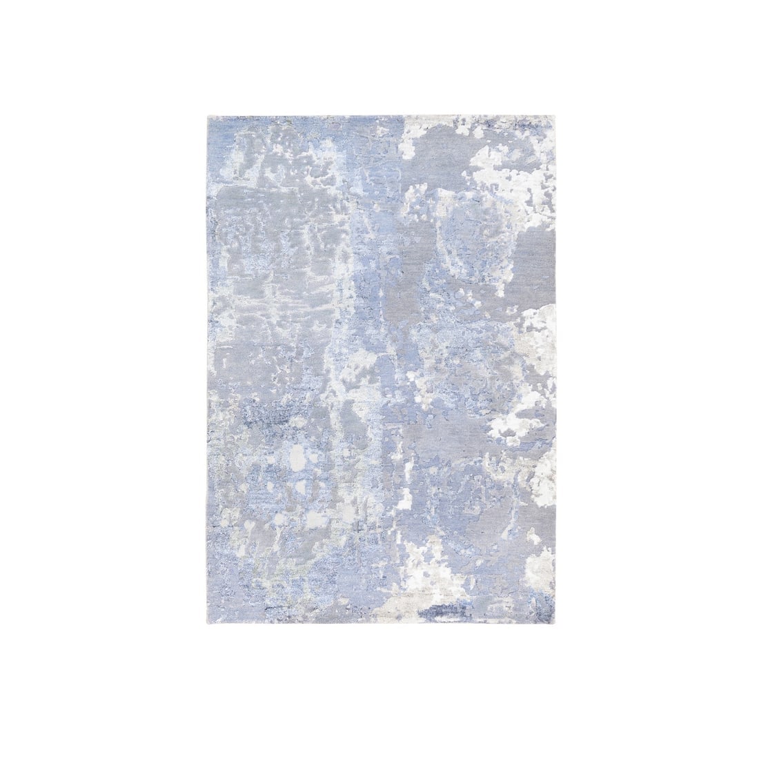 Wool and Silk Gray and Blue Abstract Design Hand Knotted Modern Rug: Title: Wool and Silk Gray and Blue Abstract Design Hand Knotted Modern Rug Description:This is a truly genuine one-of-a-kind. It has been Knotted for months and months in the centuries-old weaving
