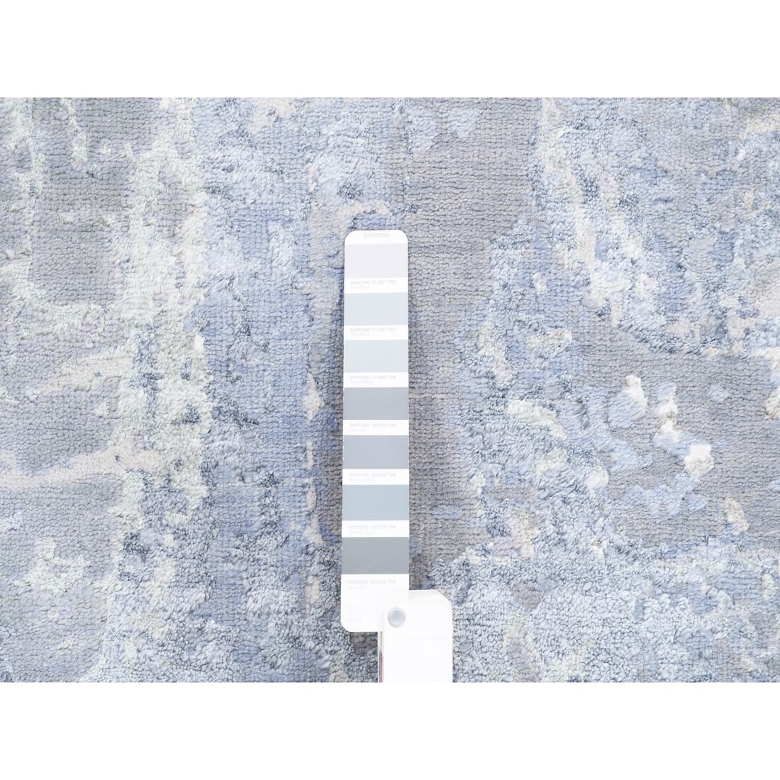 Wool and Silk Gray and Blue Abstract Design Hand Knotted Modern Rug - 4
