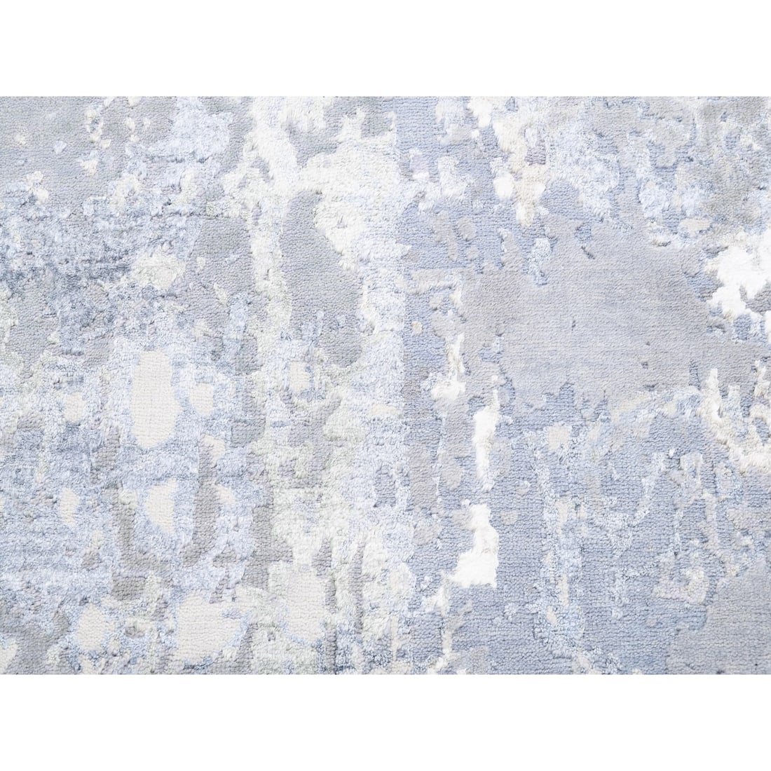 Wool and Silk Gray and Blue Abstract Design Hand Knotted Modern Rug - 5