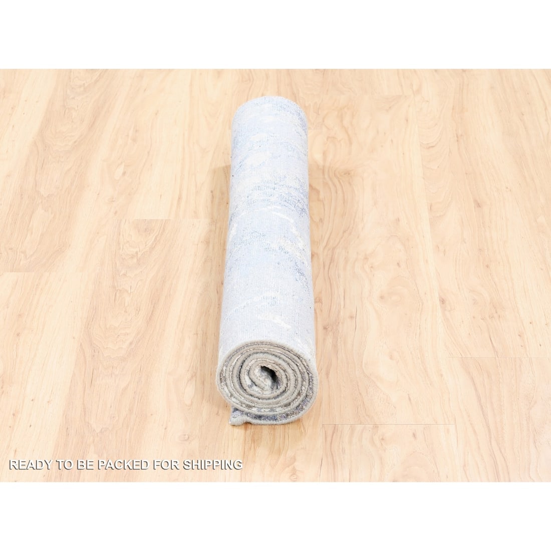Wool and Silk Gray and Blue Abstract Design Hand Knotted Modern Rug - 6