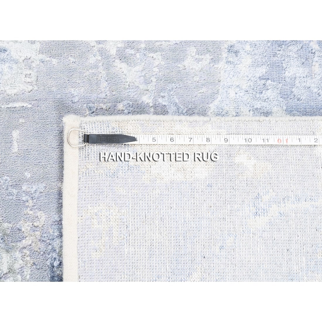 Wool and Silk Gray and Blue Abstract Design Hand Knotted Modern Rug - 8