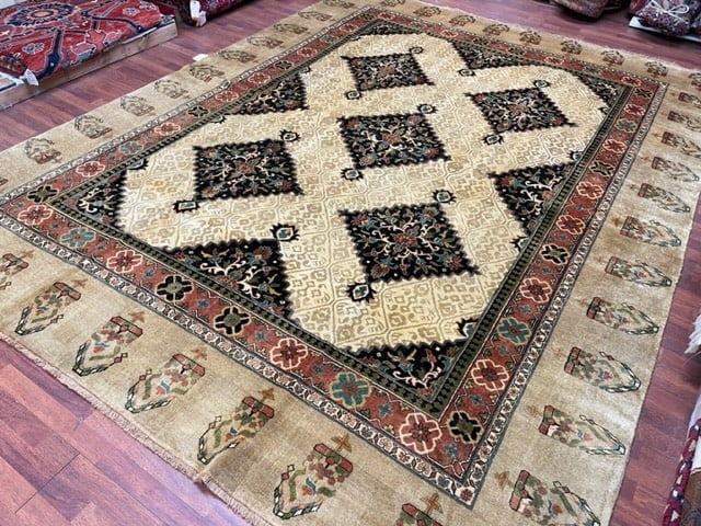 Indo-Persian Camel Hair Serab Room size Rug-2284: Title:Indo-Persian Camel Hair Serab Room size Rug-2284 Description:Beautiful high quality Indo - Persian Serab rug from India, size 8 ft. 9 inchews by 11 ft. 6 inches, circa 2005, excellent condition