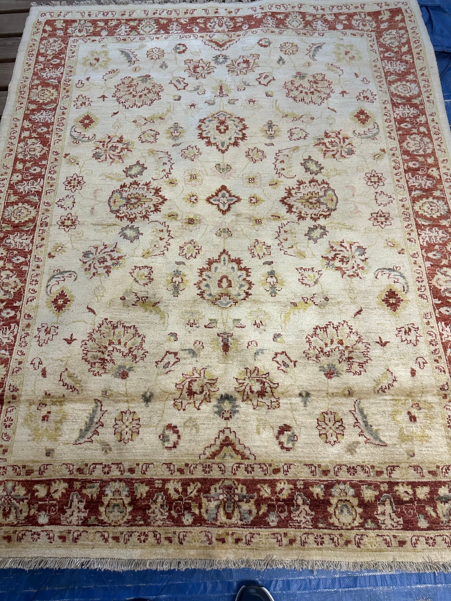 Hand Knotted Agra Rug 7.2x 5.6 ft: Title:Hand Knotted Agra Rug 7.2x 5.6 ft Description:Hand Knotted Agra Rug 7.2x 5.6 ft Size:7.2x 5.6 ft Circa:1980 Origin: Material:100 %Wool Reserve: $300.00 Shipping: Domestic: Flat-rate of $125.00
