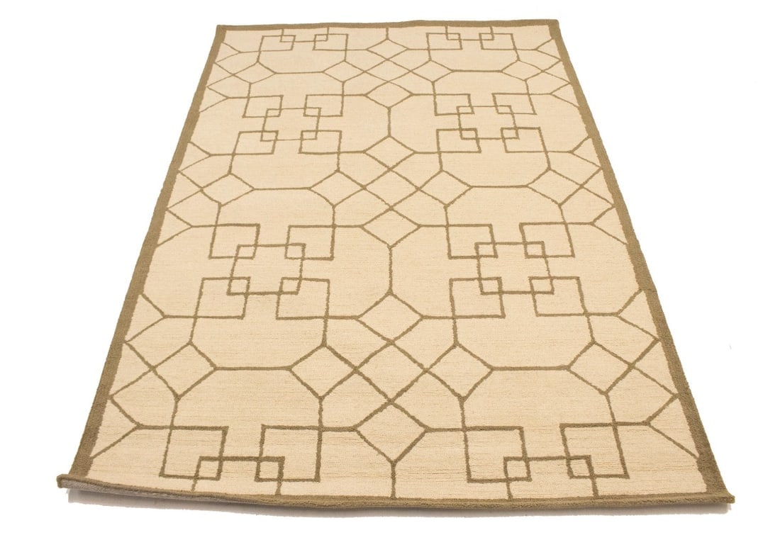 Cream & Brown Geometric 5X8 Hand-Tufted Modern Rug - 15