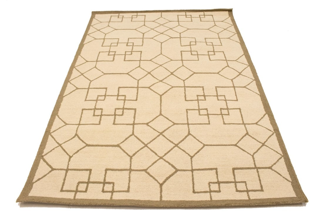 Cream & Brown Geometric 5X8 Hand-Tufted Modern Rug - 3