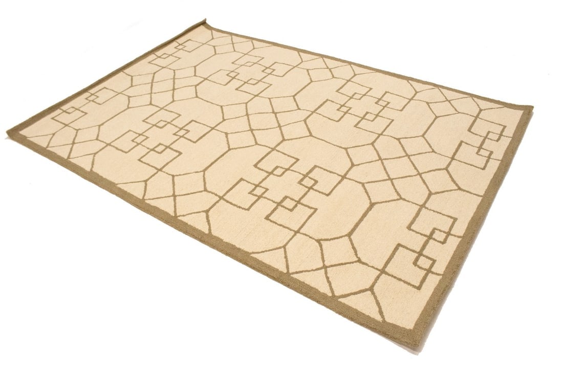 Cream & Brown Geometric 5X8 Hand-Tufted Modern Rug - 4