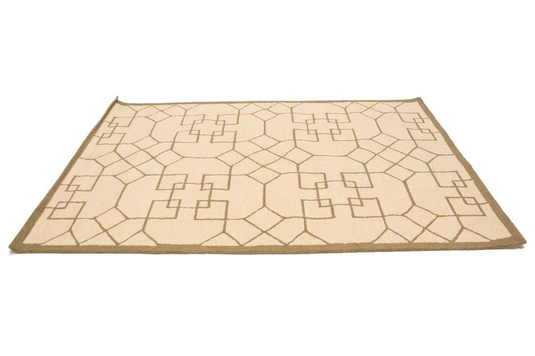Cream & Brown Geometric 5X8 Hand-Tufted Modern Rug - 6