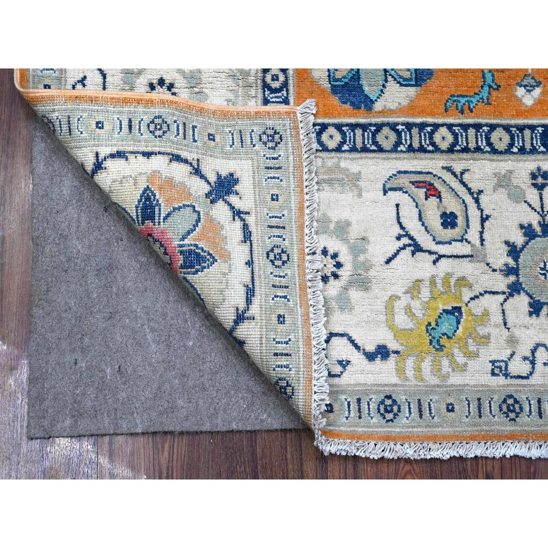 Metallic Orange Colorful Fusion Kazak Caucasian Design Oriental Rug - 2