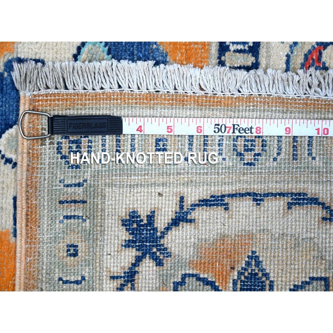 Metallic Orange Colorful Fusion Kazak Caucasian Design Oriental Rug - 6