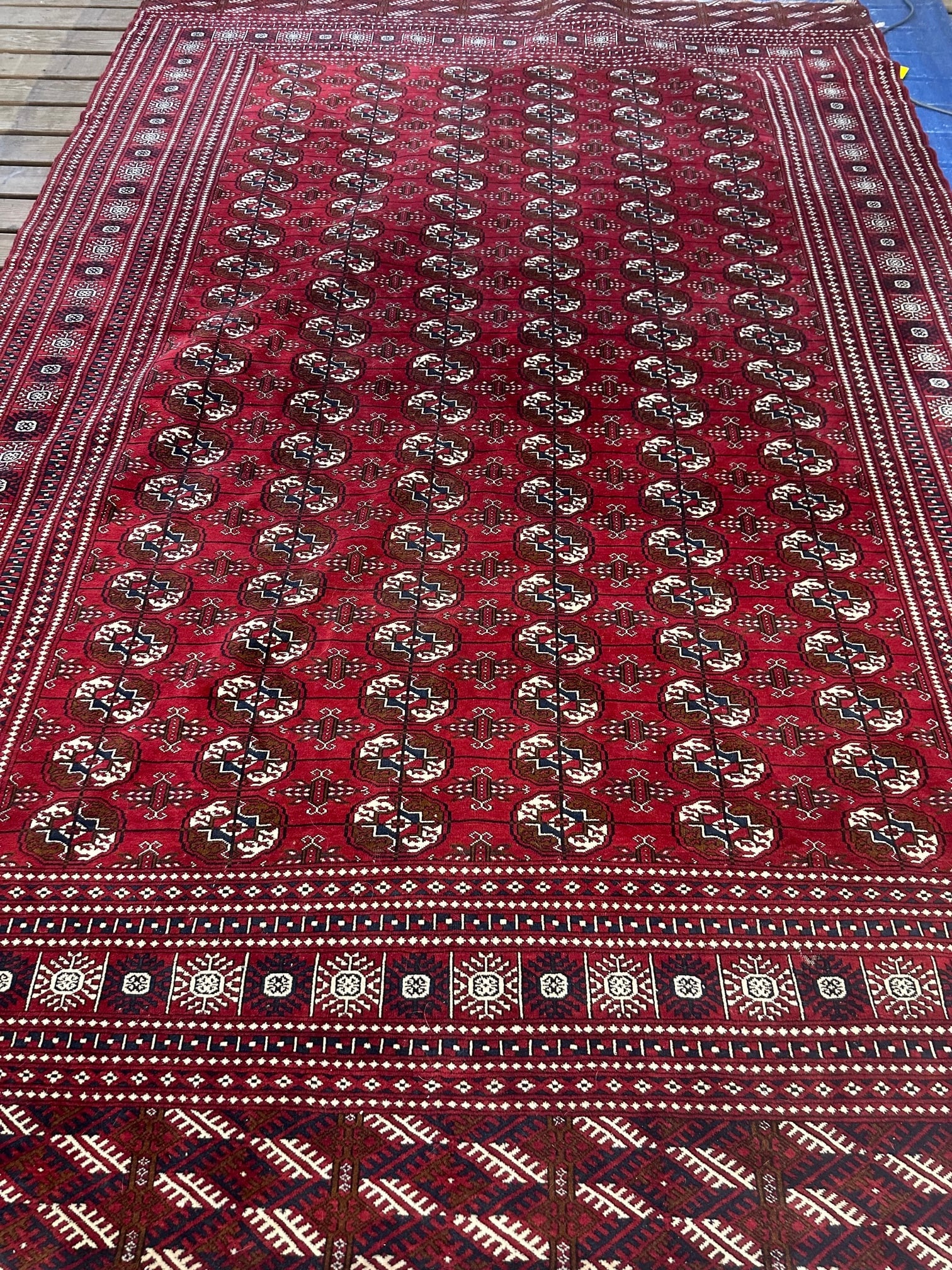 Hand Knotted Persian Bohkara Rug 11.10x 8 ft: Title:Hand Knotted Persian Bohkara Rug 11.10x 8 ft Description:Hand Knotted Persian Bohkara Rug 11.10x 8 ft Size:11.10x 8 ft Circa:1980 Origin: Material:100 %Wool Reserve: $600.00 Shipping: Domestic: