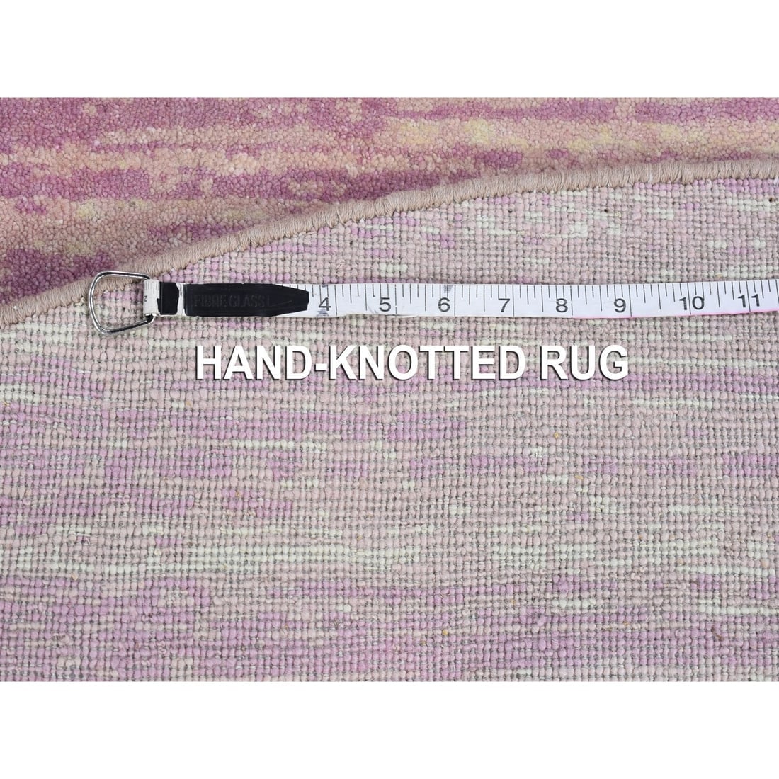 Pink Thick and Plush Pure Wool Ombre Design Hand Knotted Round Rug - 11