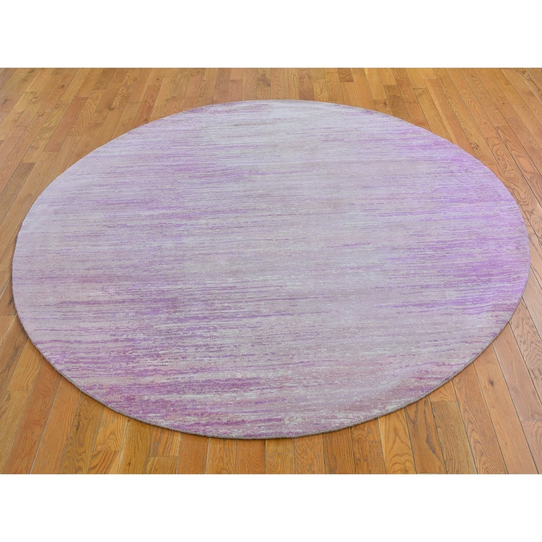 Pink Thick and Plush Pure Wool Ombre Design Hand Knotted Round Rug - 2