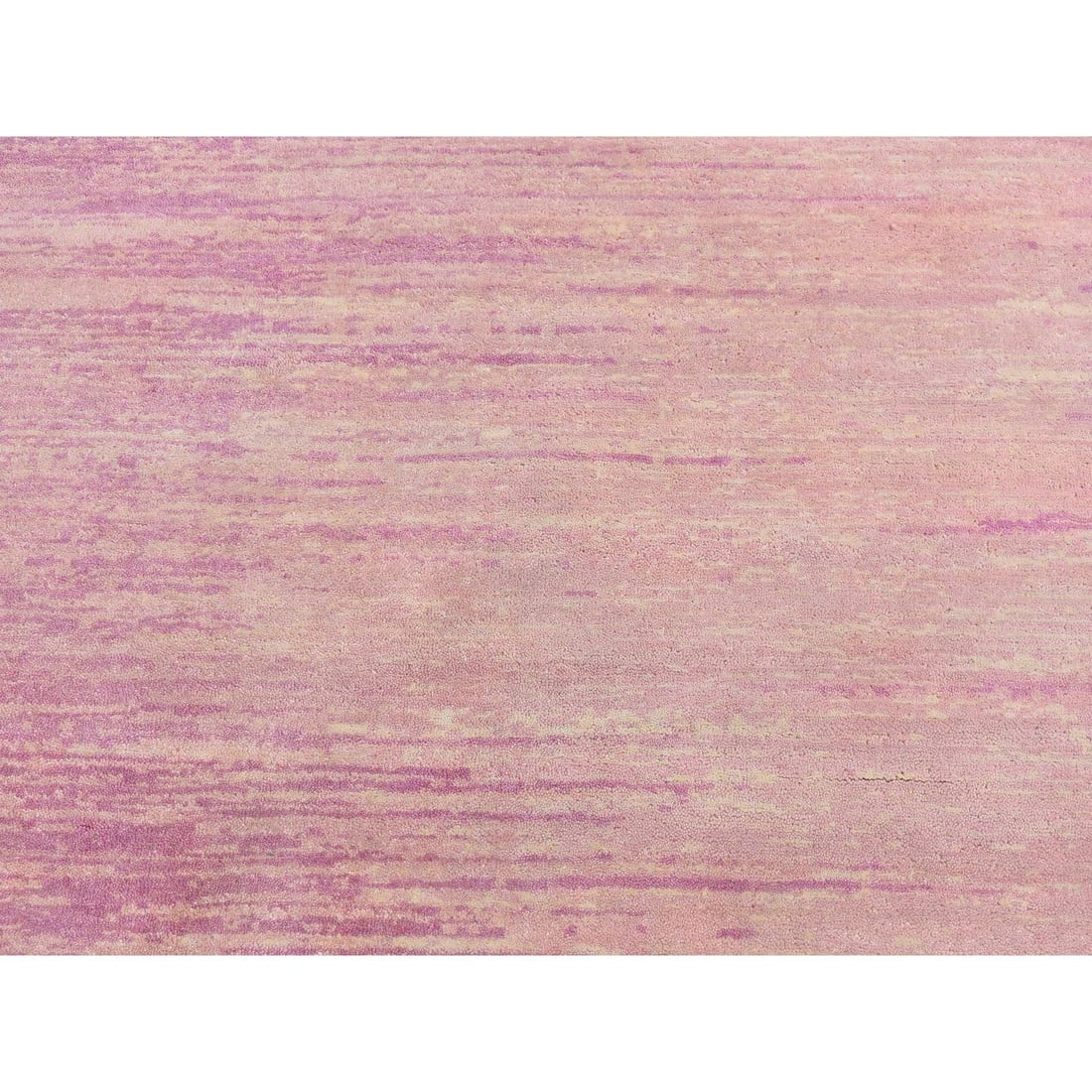 Pink Thick and Plush Pure Wool Ombre Design Hand Knotted Round Rug - 4