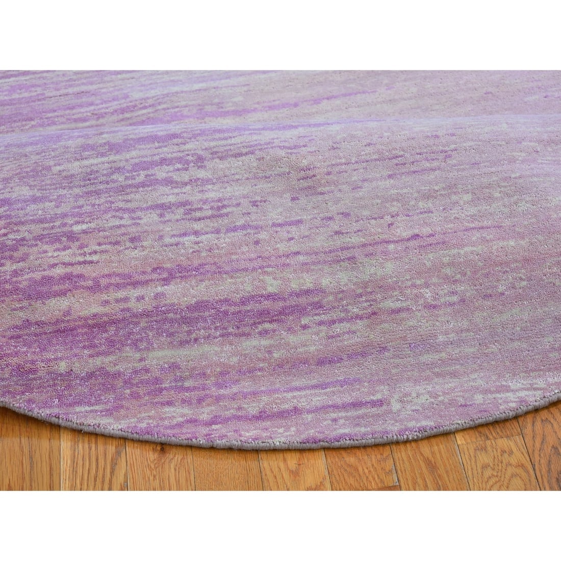 Pink Thick and Plush Pure Wool Ombre Design Hand Knotted Round Rug - 6