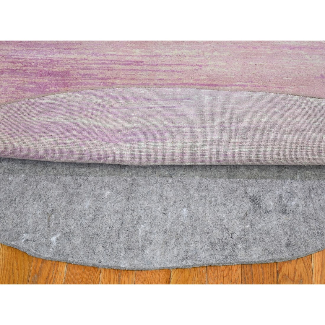 Pink Thick and Plush Pure Wool Ombre Design Hand Knotted Round Rug - 8