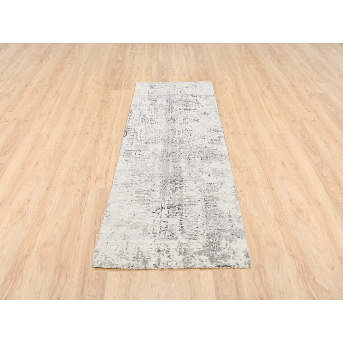 Hand Spun Undyed Natural Wool Modern Hand Knotted Beige Runner Rug - 2