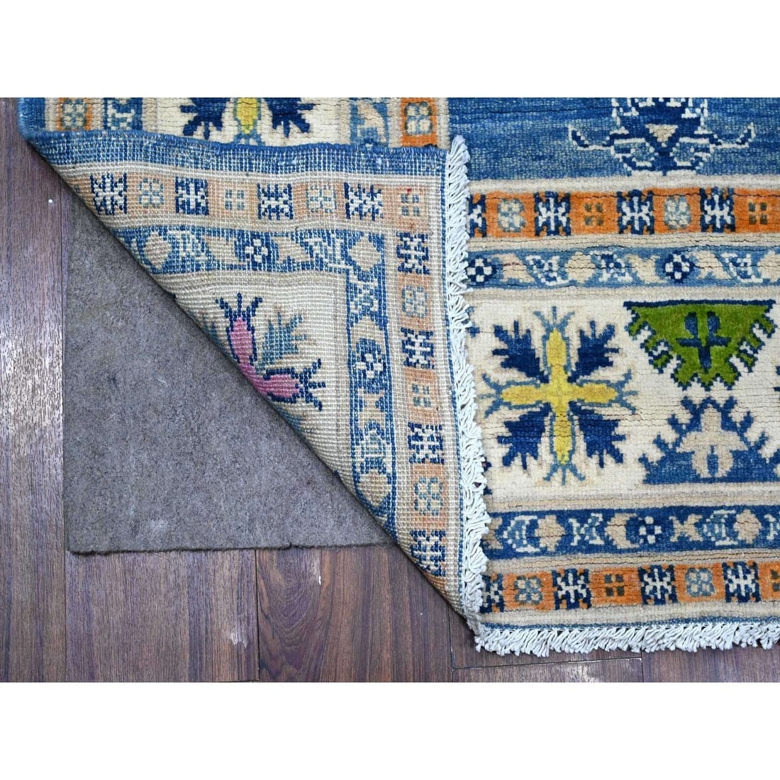 Chelsea Blue Fusion Kazak Soft Shiny Wool Hand Knotted Oriental Rug - 2