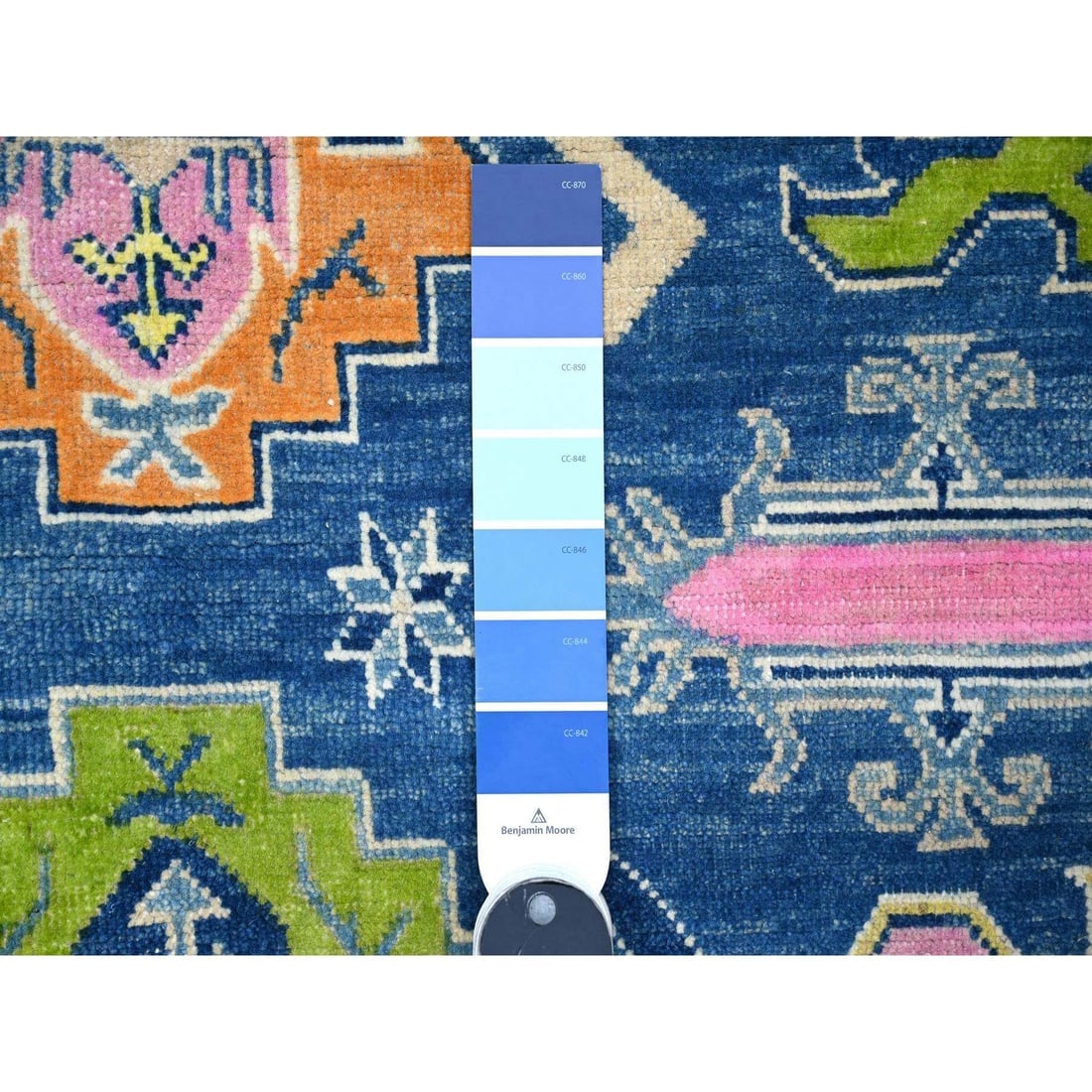 Chelsea Blue Fusion Kazak Soft Shiny Wool Hand Knotted Oriental Rug - 3