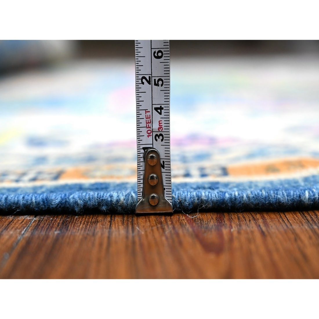 Chelsea Blue Fusion Kazak Soft Shiny Wool Hand Knotted Oriental Rug - 5