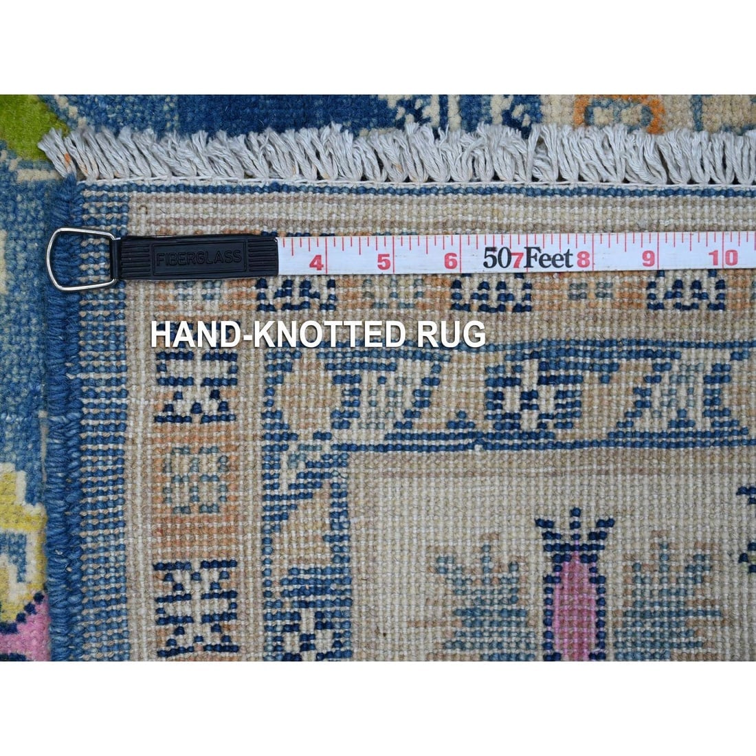 Chelsea Blue Fusion Kazak Soft Shiny Wool Hand Knotted Oriental Rug - 6