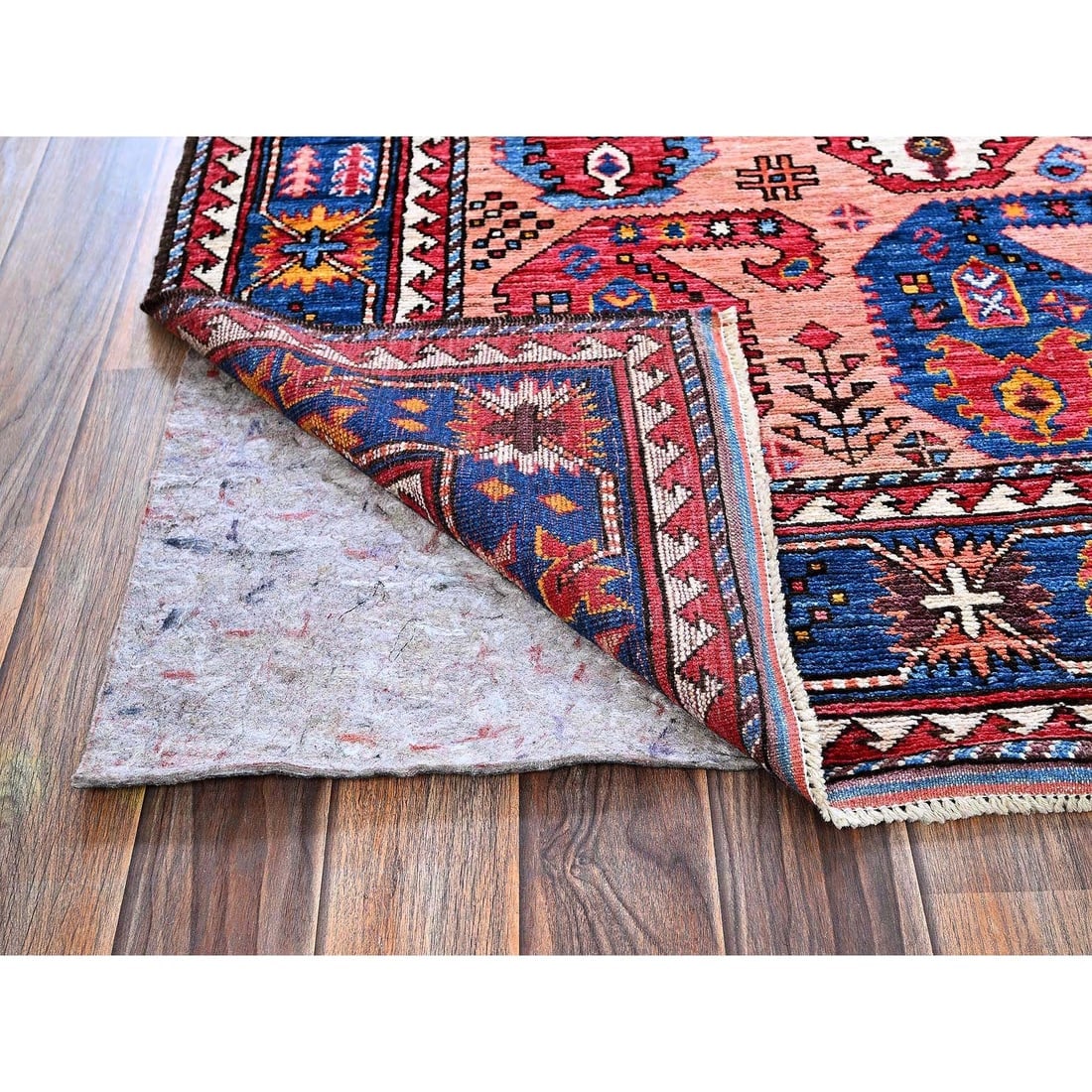 Peach Color Caucasian Design Revival Hand Knotted Wool Oriental Rug - 3