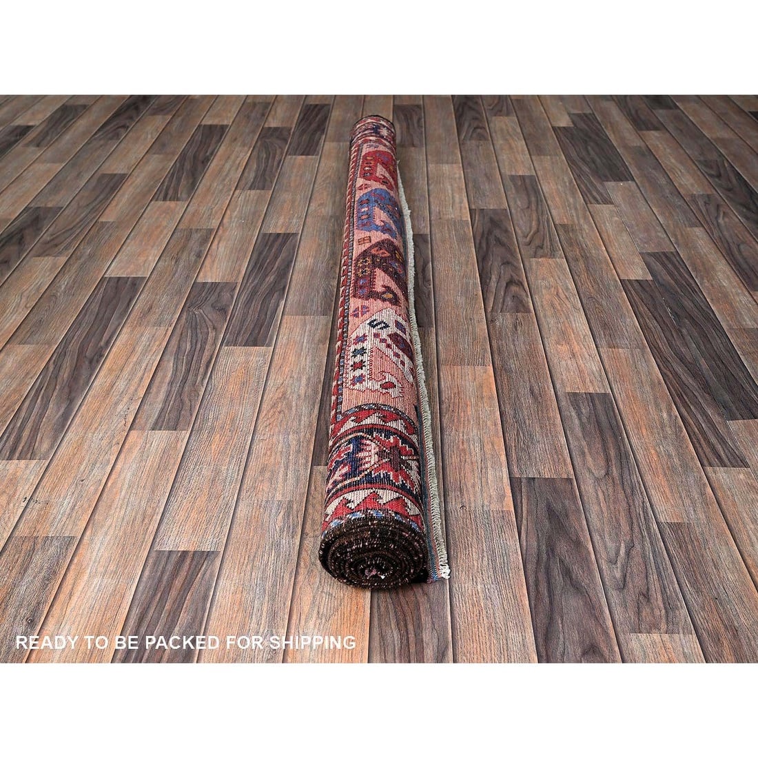 Peach Color Caucasian Design Revival Hand Knotted Wool Oriental Rug - 5