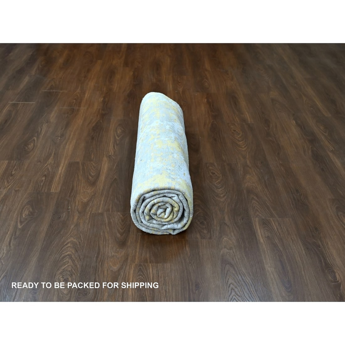 Beige-Gold Hi-Low Pile Abstract Design Wool and Silk Hand Knotted Rug - 9