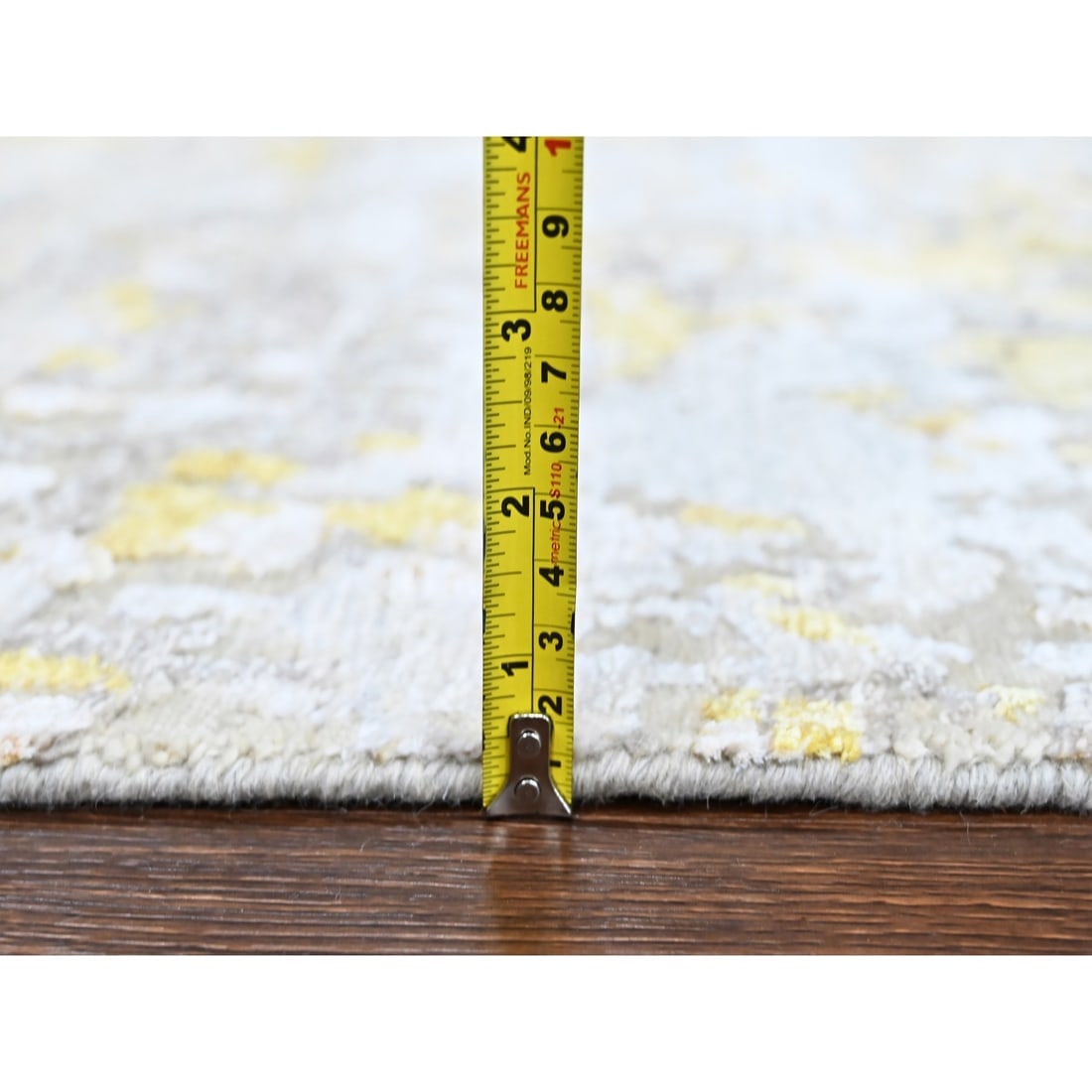 Beige-Gold Hi-Low Pile Abstract Design Wool and Silk Hand Knotted Rug - 10