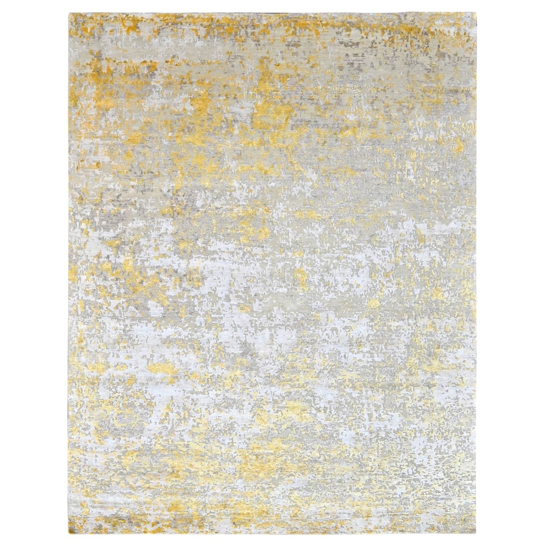 Beige-Gold Hi-Low Pile Abstract Design Wool and Silk Hand Knotted Rug: Title: Beige-Gold Hi-Low Pile Abstract Design Wool and Silk Hand Knotted Rug Description:This is a truly genuine one-of-a-kind. It has been Knotted for months and months in the centuries-old weaving