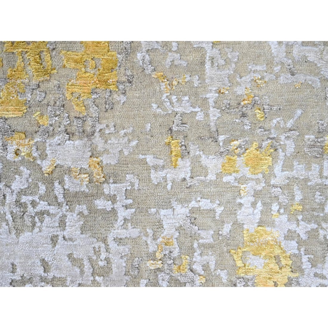 Beige-Gold Hi-Low Pile Abstract Design Wool and Silk Hand Knotted Rug - 8