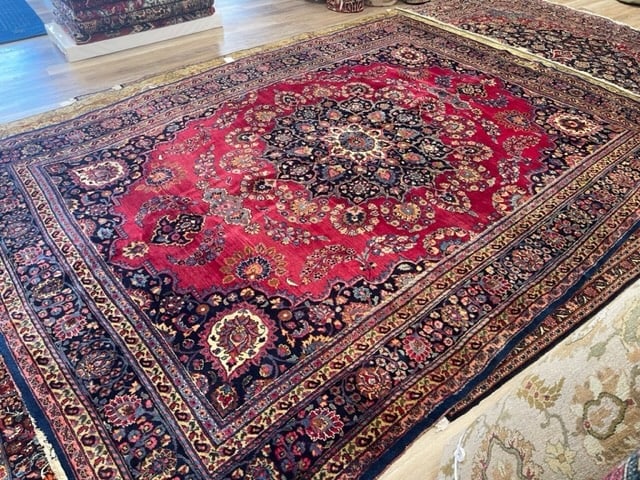 Singed Antque Persian Mashad Rug-4169 - 9