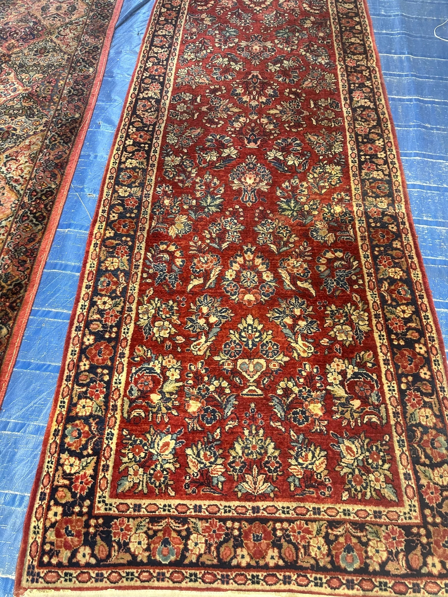 Hand Knotted Persian Sarouk Rug -3.4x10.8 ft: Title:Hand Knotted Persian Sarouk Rug -3.4x10.8 ft Description:Hand Knotted Persian Sarouk Rug -3.4x10.8 ft Size:3.4x10.8 ft Circa:1980 Origin: Material:100 %Wool Reserve: $850.00 Shipping: Domestic: