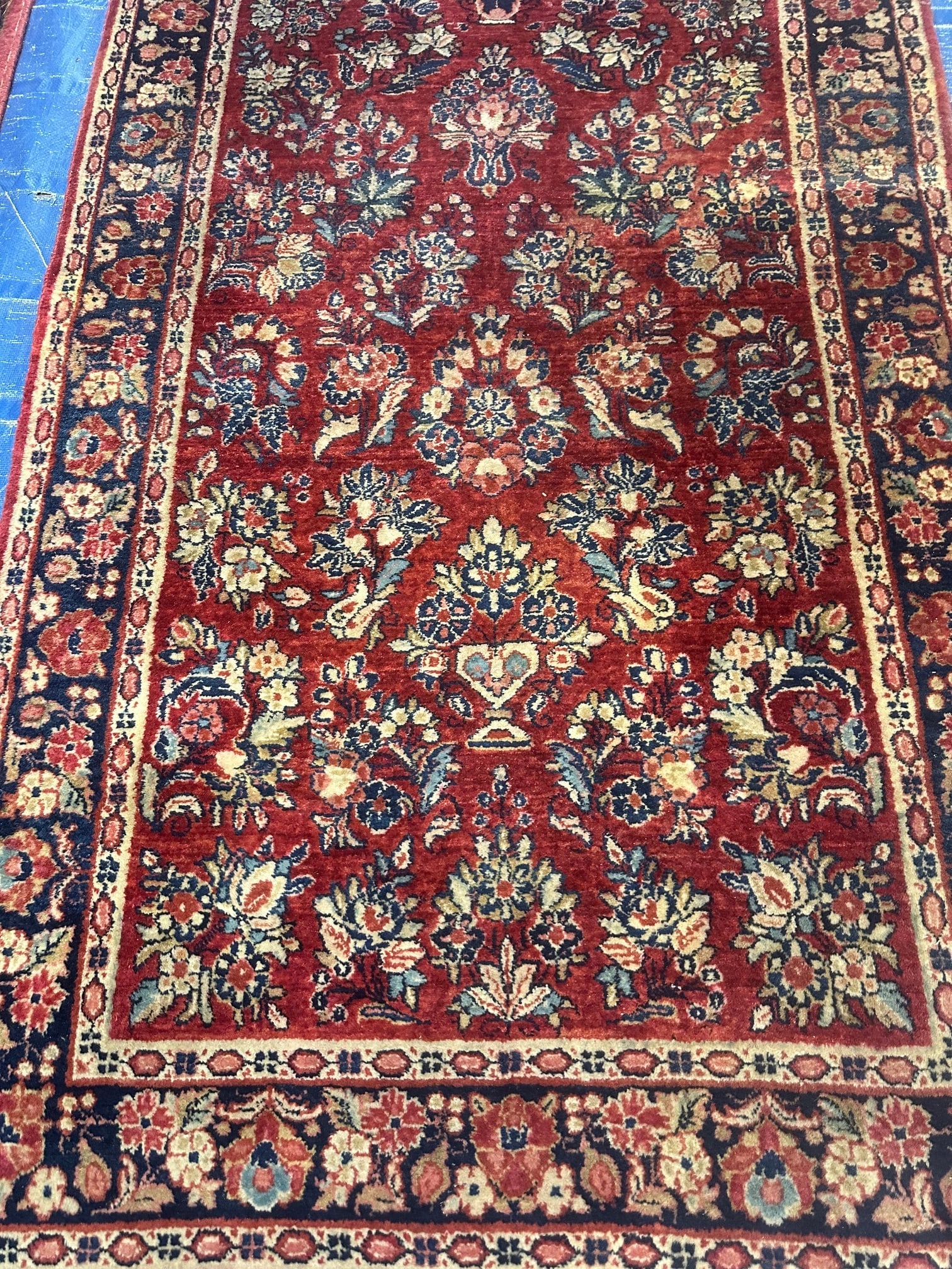 Hand Knotted Persian Sarouk Rug -3.4x10.8 ft - 2