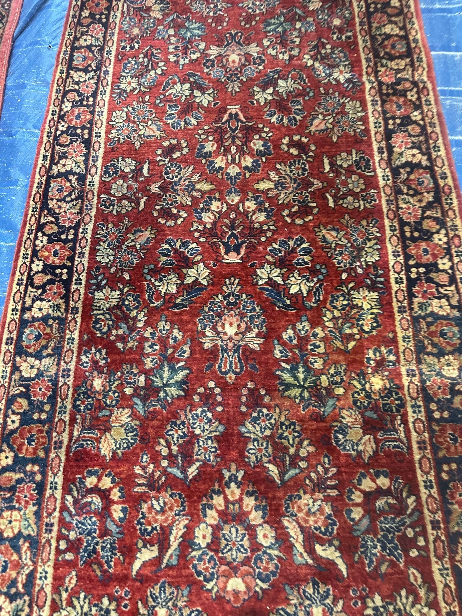 Hand Knotted Persian Sarouk Rug -3.4x10.8 ft - 3