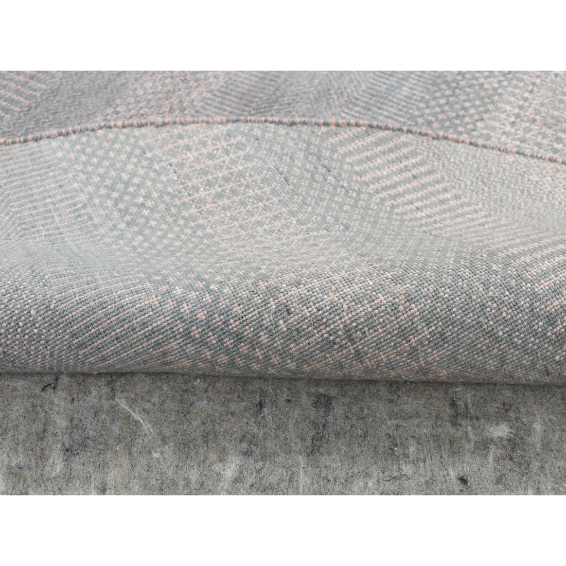 Cloud Gray, Wool and Silk, Grass Design, Hand Knotted, Round Rug - 3